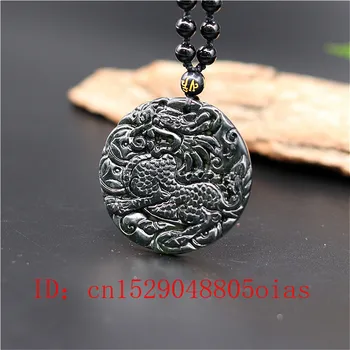 Natural Negru Verde Chinezesc, Dragonul de Jad Pandantiv Qilin Colier Farmec Obsidian Bijuterii Accesorii Sculptate Amuleta Cadouri pentru Bărbați