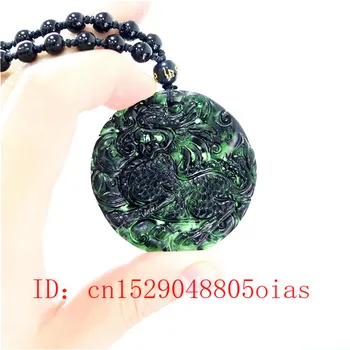 Natural Negru Verde Chinezesc, Dragonul de Jad Pandantiv Qilin Colier Farmec Obsidian Bijuterii Accesorii Sculptate Amuleta Cadouri pentru Bărbați
