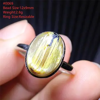 Natural veritabil Aur Rutilated Cuarț Inel Redimensionabilă Oval de Argint 925 Pentru Femei Bijuterii Din Brazilia AAAAA