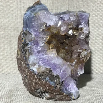 Naturale Agat geode Cristal de CUARȚ Cluster Specimen de Piatră Și Ambarcațiunile de Vindecare Reiki Decor Ametist