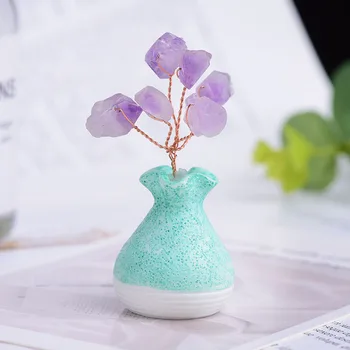 Naturale Ametist Noroc Copac Vaza de Cristal de Cuarț Minerală de Ornamente de Pom de Viață Acasă Decorare Mână DIY Vindecare Vaza Decor