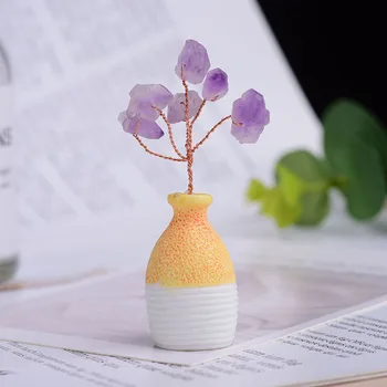 Naturale Ametist Noroc Copac Vaza de Cristal de Cuarț Minerală de Ornamente de Pom de Viață Acasă Decorare Mână DIY Vindecare Vaza Decor