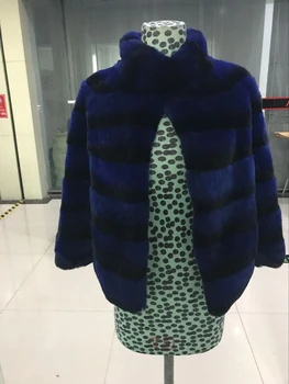 Naturale chinchilla Iepure Rex real haină de blană pentru femei jacheta palton scurt stand cu dungi guler îmbrăcăminte exterioară 2019 îmbrăcăminte de iarnă