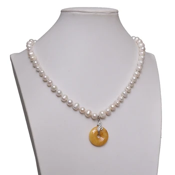 Naturale Colier de Perle Calcedonie Pandantiv Petrecere de Moda pentru femei cadou elegant colier coreea Bijuterii colier lanț de 8-9mm 18