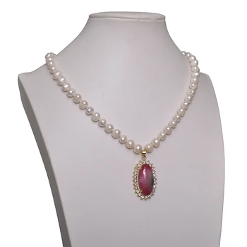 Naturale Colier de Perle Calcedonie Pandantiv Petrecere de Moda pentru femei cadou elegant colier coreea Bijuterii colier lanț de 8-9mm 18
