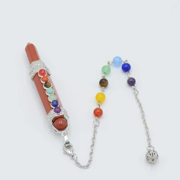 Naturale Cristal Ametist Piatra Roșie oculte Pendul Reiki de Vindecare 7 Chakra Margele Creion Punct de Pandantive cu lanț de șirag de mărgele