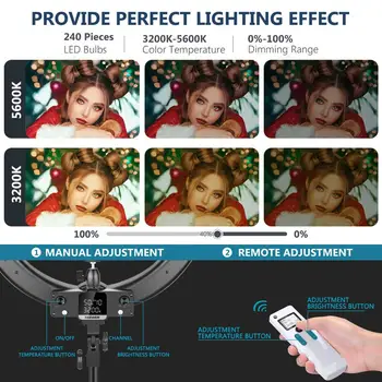 Neewer Avansate 2.4 G 18-inch LED-uri de Lumină Inel, Bi-color 3200-5600K Estompat cu Ecran LCD și 2.4 G Wireless de la Distanță(Plug SUA)