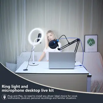 Neewer Estompat LED Inel de Lumină și NW-7000 USB Microfon Kit cu Suport Smartphone-uri/Suspensie Foarfeca Brațul Stand/Shock Mount