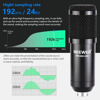 Neewer NW-8000 USB Microfon Supercardoid Microfonul Condensator cu Shock Mount pentru Canto, Vlog, Podcast-uri, Live Streaming, Plug&Play