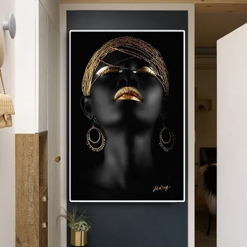 Negru African Nud Contemplator Femeie Pictura in Ulei pe Panza, Postere si Printuri de Arta de Perete de Imagine pentru Camera de zi(Fara Rama)