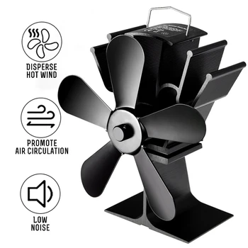 Negru Aragaz Fan 5 Lama Șemineu Ventilator de Căldură Alimentat komin Arzător de Lemn Eco Fan Prietenos, Liniștit Acasă Eficient de Distribuție a Căldurii