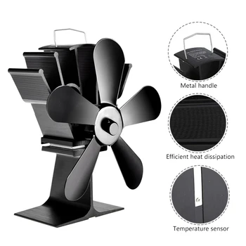 Negru Aragaz Fan 5 Lama Șemineu Ventilator de Căldură Alimentat komin Arzător de Lemn Eco Fan Prietenos, Liniștit Acasă Eficient de Distribuție a Căldurii