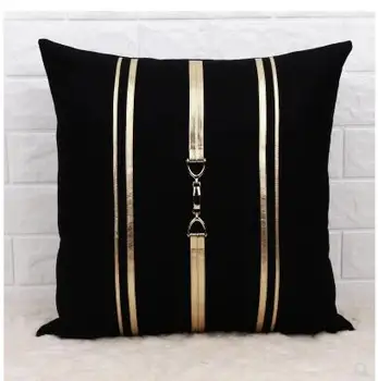 Negru de lână față de pernă de lux față de pernă decorative cu cataramă de aur dungi lombare pernă decor acasă