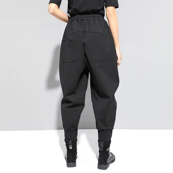Negru De Înaltă Talie Pantaloni Harem Pentru Femei Buzunar Cu Fermoar Moda Vrac Casual, Talie Elastic Pantaloni Femei Streetwear Primavara Toamna Anului 2021