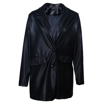 Negru High Street Geaca de Piele pentru Femei Toamna Iarna Vintage Maneca Lunga V-neck Jacket Palton Femei Casual Slim Uza de Îmbrăcăminte