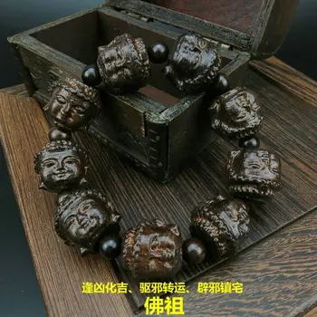 Negru lemn de santal sculptură margele Budismul Tibetan Amuleta Brățară