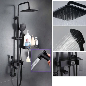 Negru mat set de duș baie negru robinet de perete baie duș mixer duș precipitații mixer de baie negru, set de duș