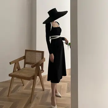 Negru Rochie Eleganta pentru Femei Toamna Iarna Designer Rochie de Partid de sex Feminin Birou Doamnă franceză Bandaj coreean singură bucată Rochie de Femei 2020