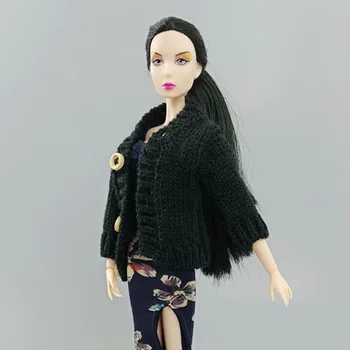 Negru Tricotate, Țesute Haina Pentru Papusa Barbie Haine de copil Copil DIY Jucărie de Iarnă Pulover Cald Tinutele Topuri 1/6 BJD Păpuși Accesorii