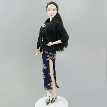 Negru Tricotate, Țesute Haina Pentru Papusa Barbie Haine de copil Copil DIY Jucărie de Iarnă Pulover Cald Tinutele Topuri 1/6 BJD Păpuși Accesorii