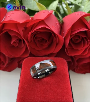 Negru Tungsten Trupa de Nunta Lemn Ring Pentru Bărbați Și Femei Dom Bandă Perie Finisaj Negru Cu Încrustații de Lemn 8MM Comfort Fit