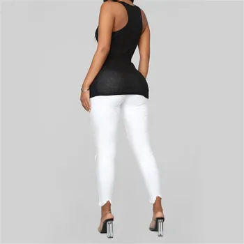 Negru și alb, blugi rupti Pentru femei Slim denim blugi Casual Slab creion pantaloni de Moda de îmbrăcăminte pentru Femei plus dimensiune S-3XL