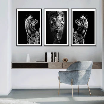 Negru și Alb Tigru Animal Printuri de Arta de Perete de Arta Poze Panza Pictura Abstractă Panza Poster Pictura Acasă Decor Dormitor