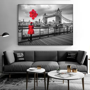 Negru și Roșu Podul Londrei Moderne, Pictura in Ulei pe Panza Cuadros de Postere si Printuri Scandinave Arta de Perete Poza pentru Decor Acasă