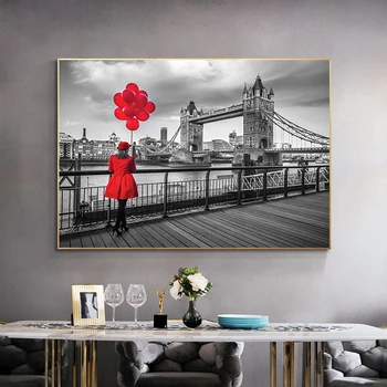 Negru și Roșu Podul Londrei Moderne, Pictura in Ulei pe Panza Cuadros de Postere si Printuri Scandinave Arta de Perete Poza pentru Decor Acasă