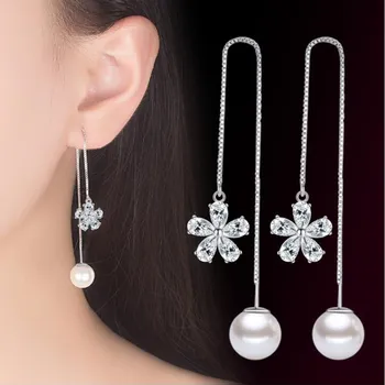 NEHZY argint 925 nou femeie bijuterii perle Rotunde Retro decupaj tassel cercei secțiunea lung de Cinci frunze floare