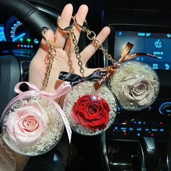 Nemuritoare Floare Breloc cu Bile Acrilice Floare Trandafir Masina Agățat Cadou de Ziua Îndrăgostiților pentru Soția Interior Masina Anime Breloc