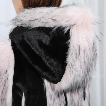 Nerazzurri pista 2020 mozaic faux blana haina cu gluga roz lunga de iarna pentru femei de moda haine plus dimensiunea de bloc de culoare uza 7xl