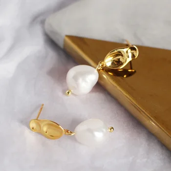 Neregulate Perle Cercei Argint 925 cu Aur de apă Dulce Perla Cercei Stud pentru Femei Bijuterii Elegant