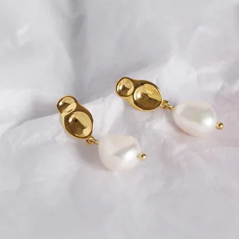Neregulate Perle Cercei Argint 925 cu Aur de apă Dulce Perla Cercei Stud pentru Femei Bijuterii Elegant