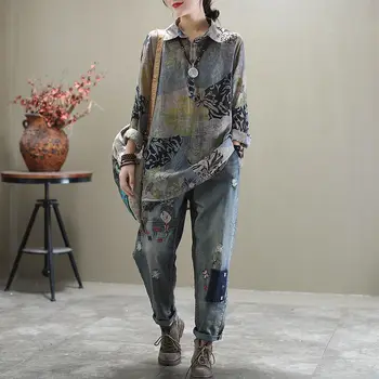 New Sosire 2020 Primăvară Coreea Moda Femei Vrac Casual, Din Bumbac Denim Pantaloni Harem Broderii Vintage Jeans Plus Size S598