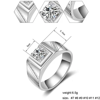 New Sosire de Lux 1.0 ct Laborator Inel cu Diamant 925 Argint Masiv Bărbați Inele de Nunta Inel Pentru Omul de Bijuterii en-Gros Nu se Estompeze Cadou