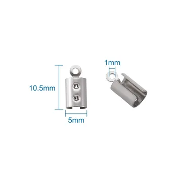 New sosire din Oțel Inoxidabil Coloana Cablul de Capete se potrivesc pentru 1mm stras aproximativ 10,5 mm lungime, 5mm latime, 5mm grosime, orificiu: 1mm