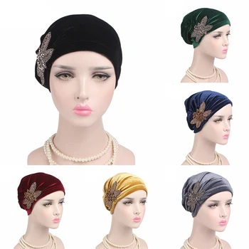 New Sosire Margele Floare Femeile Turban Pălărie De Iarnă Caldă Musulman India Capac Elegant Din Catifea Moale Beanie Chimioterapie Capac De Înaltă Calitate