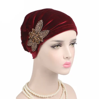 New Sosire Margele Floare Femeile Turban Pălărie De Iarnă Caldă Musulman India Capac Elegant Din Catifea Moale Beanie Chimioterapie Capac De Înaltă Calitate
