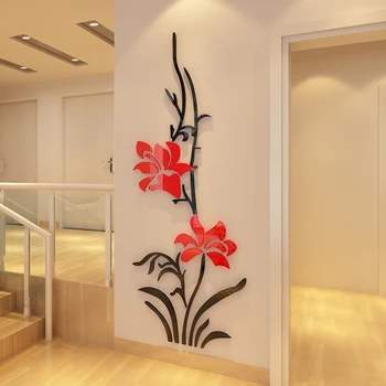 New sosire Orhidee Acril 3D Autocolante de Perete pentru camera de zi Bluegrass Flori DIY Arta de Perete Decor Dormitor decor Acasă