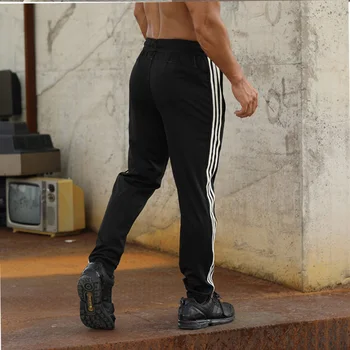New Sosire Pantaloni Casual Barbati Casual Pantaloni Negru Fitenss Sport uscare Rapida, Negru cu Dungi Dantelă-up Pantaloni de Jogging Pentru bărbați