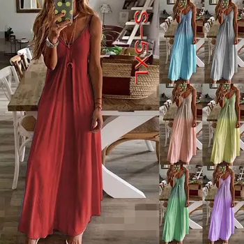 New sosire rochie de vara Casual Femei fără Mâneci Bretele V-neck Print Maxi Tank Rochii Lungi vestidos