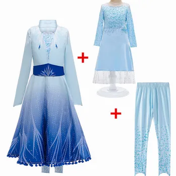NEW Sosire!Snow Queen Elsa Rochie Elsa Printesa Cosplay Costum Rochie pentru Fete Costume Rochie Albastră Haină cu Legging Costume