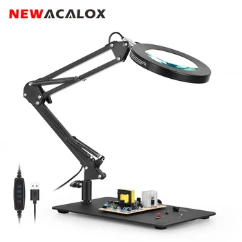 NEWACALOX 5X Lupa Lampa LED USB 3 Culori Reglabile Negru de Fier Placă de Sudare Lipit de Reparații de Iluminare