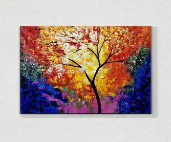 Neînrămate pictat manual Modern Copac Colorat de Cuțit Paleta Pictura in Ulei Pe Panza, Arta de Perete Imagini Pentru Decor Acasă 60X90