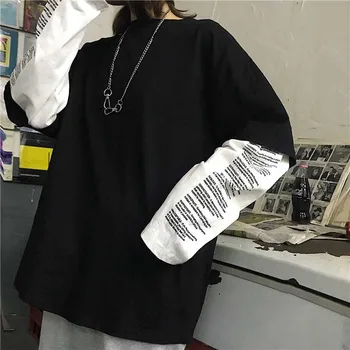 NiceMix Noi femeile scrisoare de imprimare vrac fals două piese împletit cu mâneci lungi T-shirt