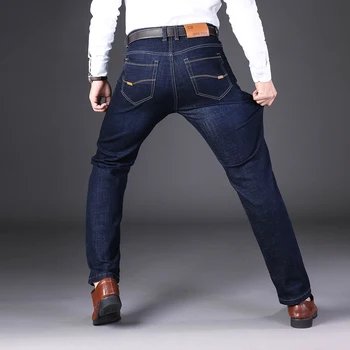 NIGRITY 2019 Toamna Iarna Bărbați Straight blugi casual Moda denim pantaloni sex masculin pantaloni Albastru Inchis si Albastru Plus Dimensiune Mare 29-44