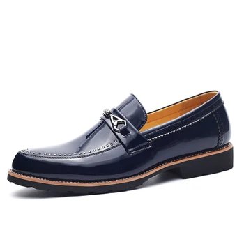 Nit Pantofi Pentru Bărbați Pantofi Rochie Alunecare Pe Pantofi De Piele De Brevet Oxfords Barbati Stil Britanic Maro Albastru Negru Rosu