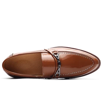 Nit Pantofi Pentru Bărbați Pantofi Rochie Alunecare Pe Pantofi De Piele De Brevet Oxfords Barbati Stil Britanic Maro Albastru Negru Rosu