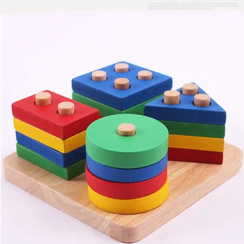 Noi 1 set de învățământ pentru Copii din lemn geometrice forma de puzzle de potrivire set de piloni geometrie potrivite jucarii pentru copii